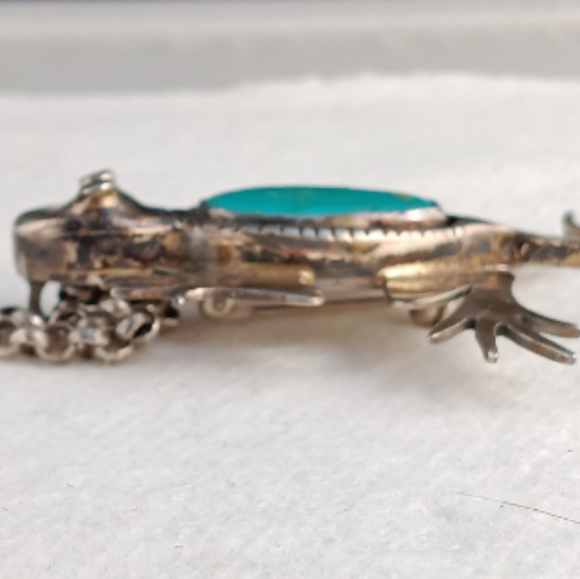 Signed Ben Ration Lizard Gecko Turquoise Sterling Silver Necklace - Picture 5 of 7